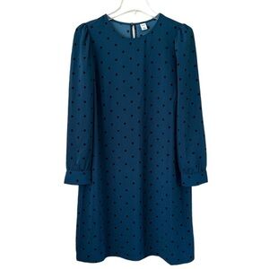 NWT Old Navy Dress Long Sleeves Dark Green with Black Polkadots Size Medium